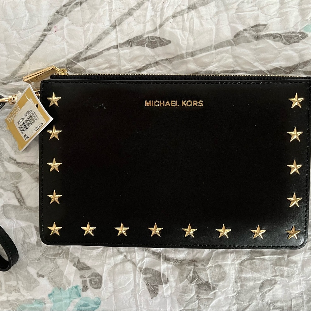 Michael Kors Black Leather Wristlet NWT